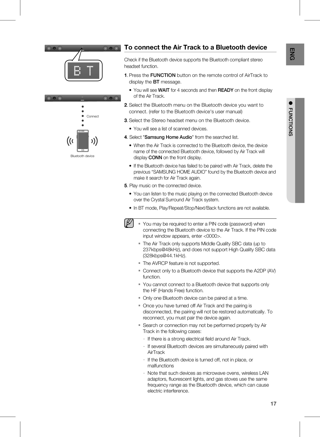 Samsung HW-E450 user manual To connect the Air Track to a Bluetooth device 