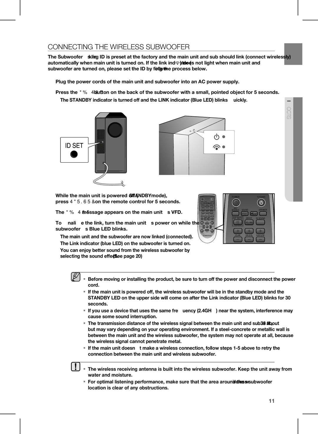 Samsung HW-E450C user manual Connecting the WIrElESS SUBWOOFEr, Volume 