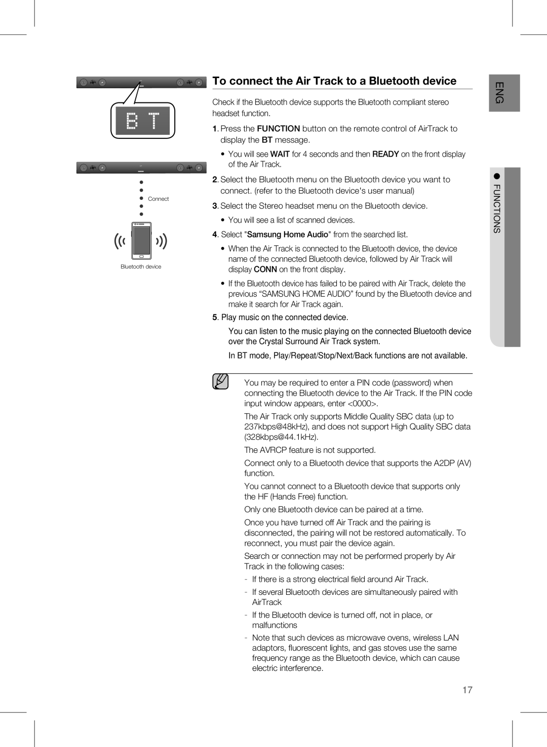 Samsung HW-E450C user manual To connect the Air Track to a Bluetooth device 