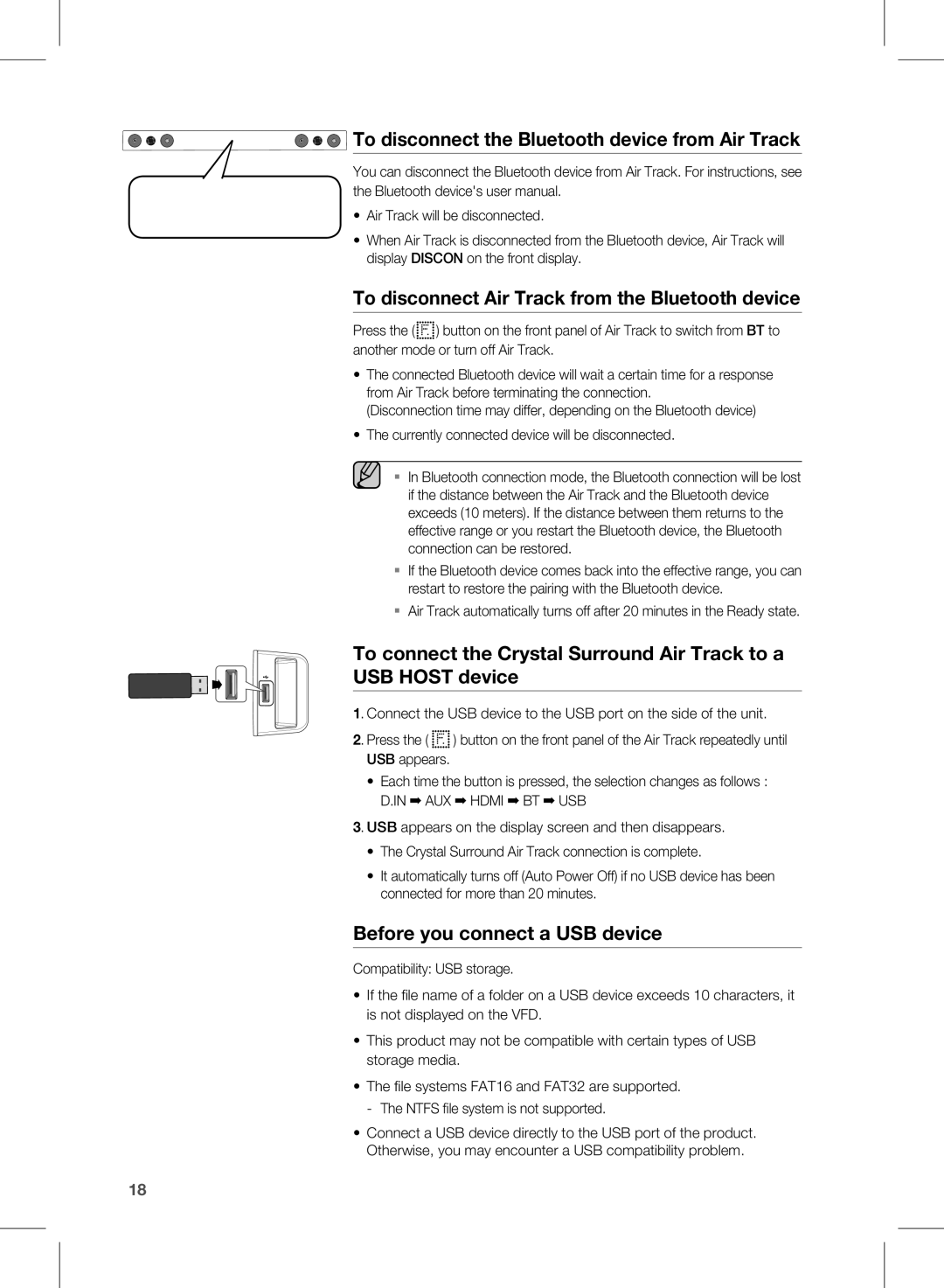 Samsung HW-E450C To disconnect the Bluetooth device from Air Track, To disconnect Air Track from the Bluetooth device 