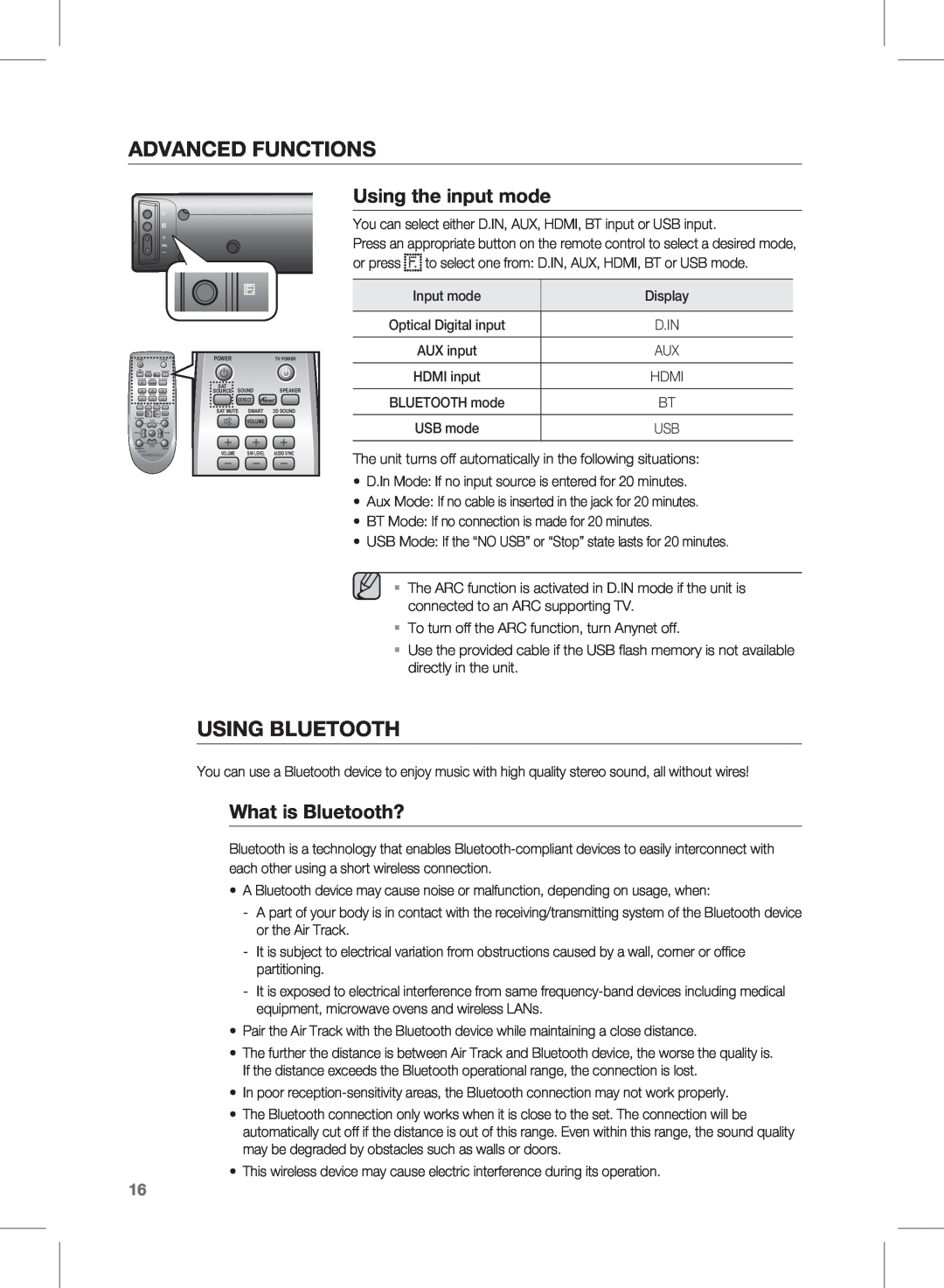 Samsung HW-E450C user manual advanced functions, Using BLUETOOTH, Using the input mode, What is Bluetooth? 