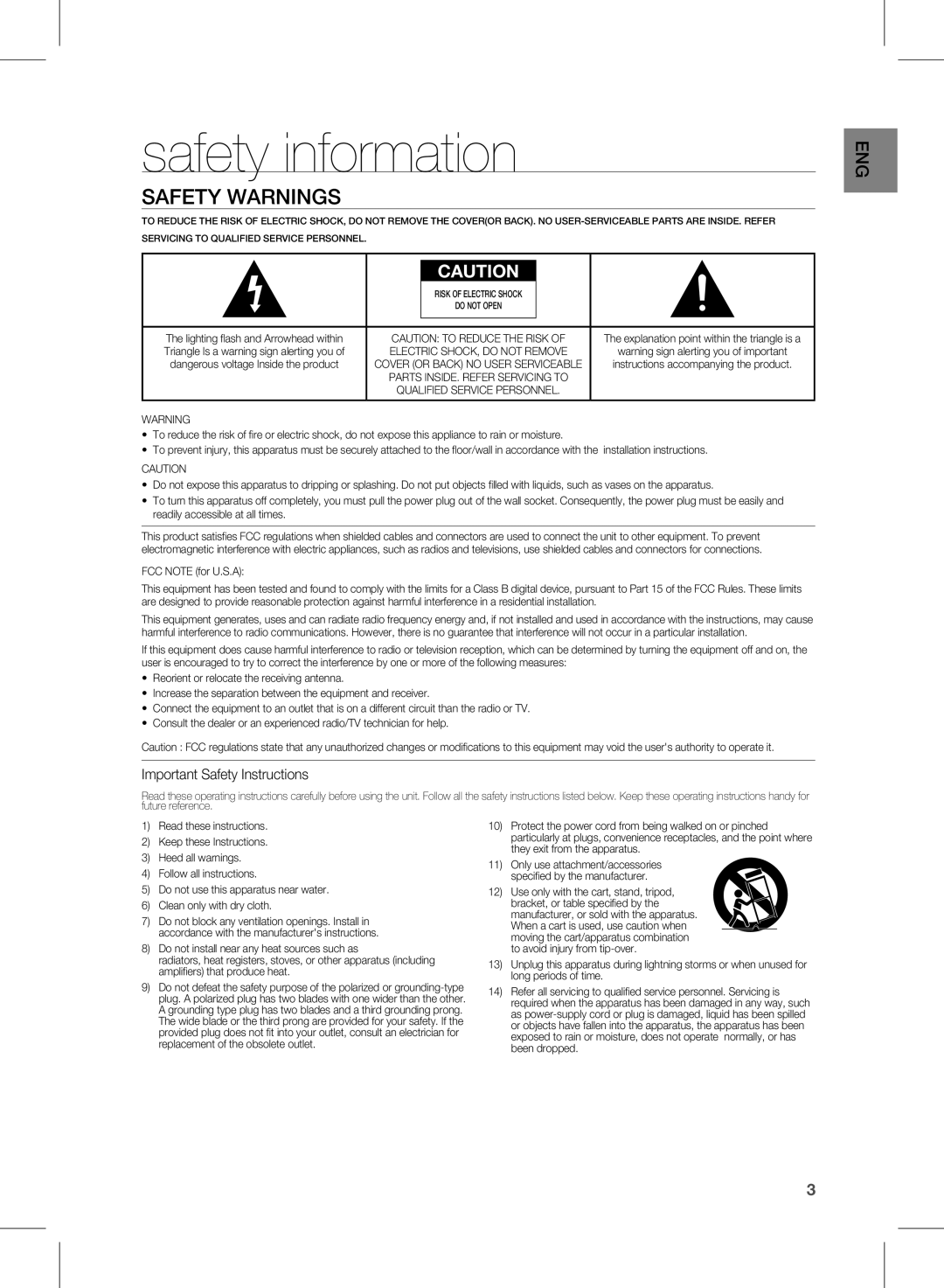 Samsung HW-E450C user manual safety information, Safety Warnings 