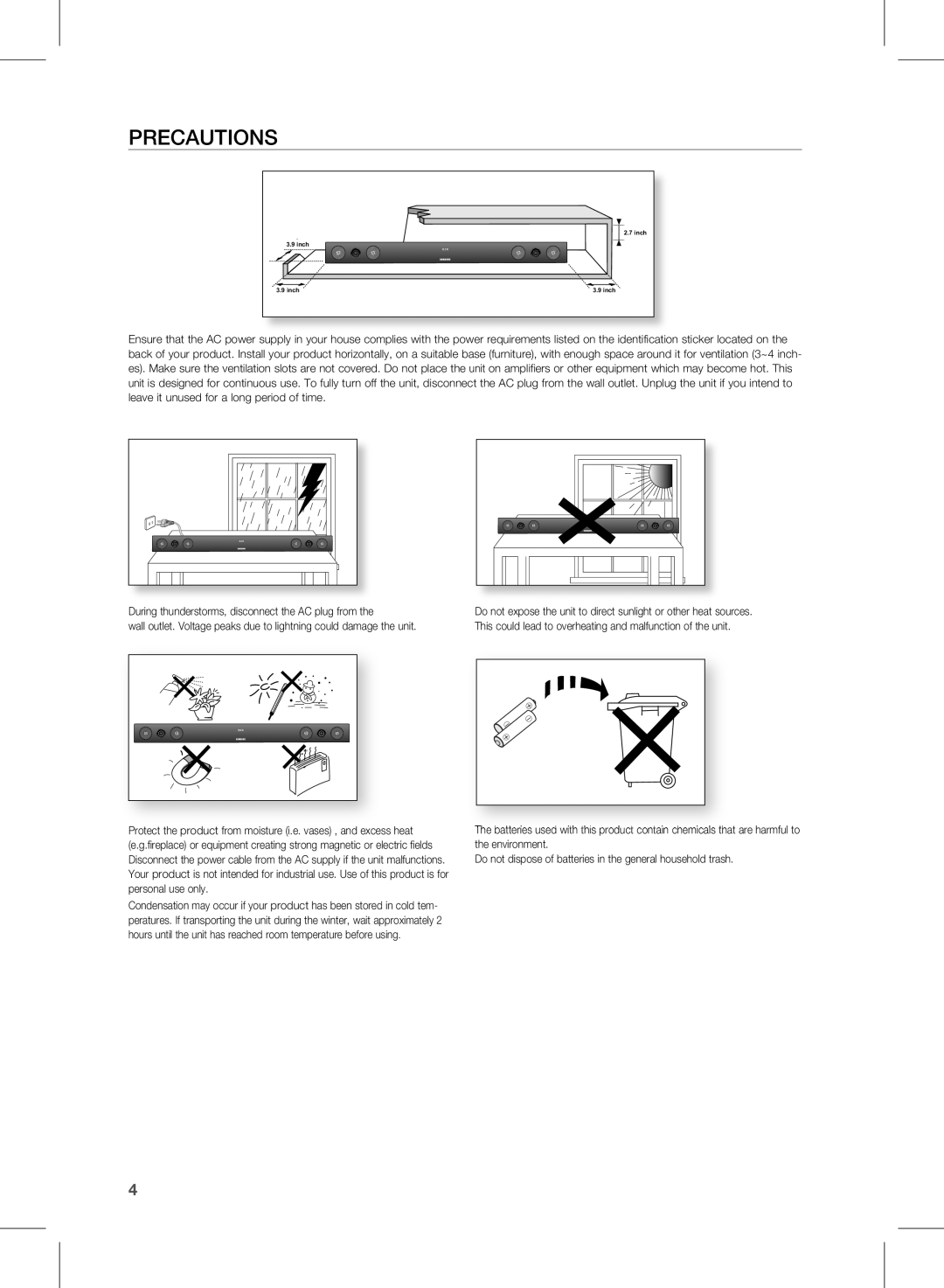 Samsung HW-E450C user manual PrecaUtiOns 