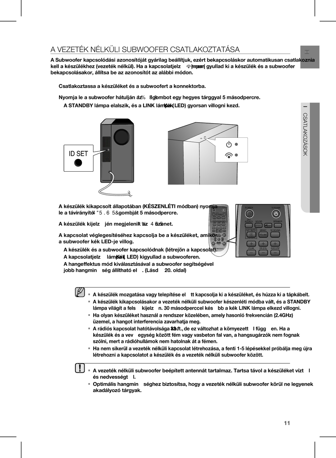 Samsung HW-E450/XE, HW-E450/EN manual VEzETÉk NÉlkÜlI SUbWOOFER CSaTlakOzTaTÁSa, HUN Kosáz O Tlaksac 