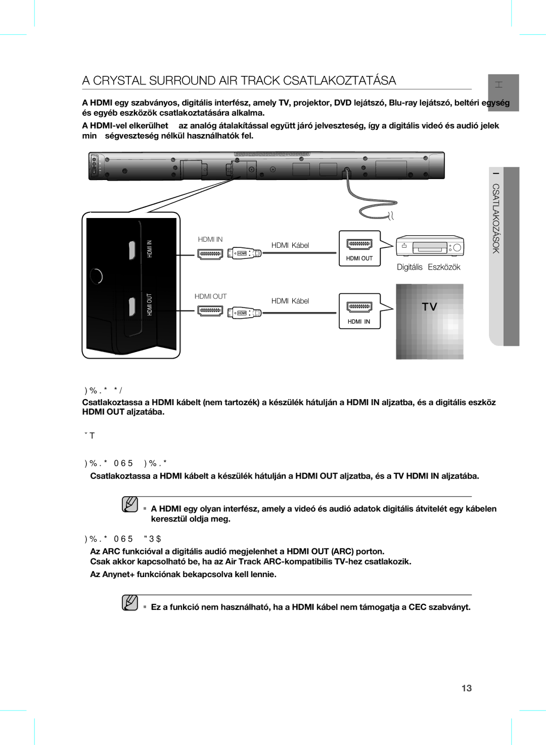 Samsung HW-E450/XE, HW-E450/EN manual CRYsTal sURROUNd aIR TRaCk CsaTlakOzTaTÁsa, Digitális Eszközök 