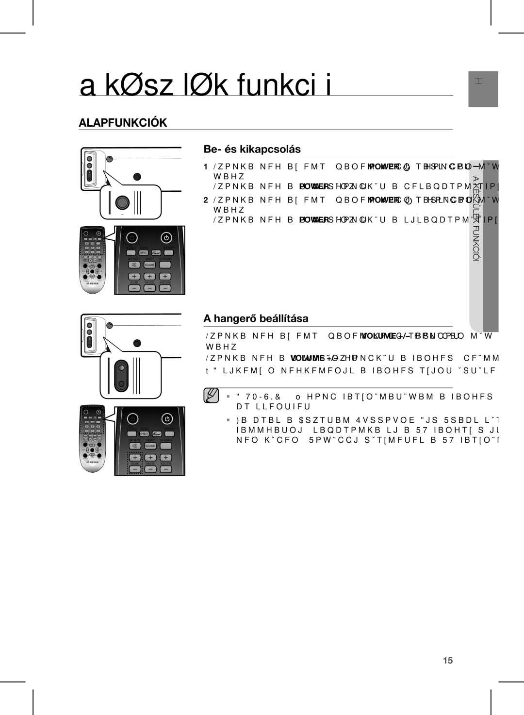 Samsung HW-E450/XE, HW-E450/EN manual Készülék funkciói, Be- és kikapcsolás, Hangerő beállítása, HUN KCIóINu FKÉ ÉKSZüLA 