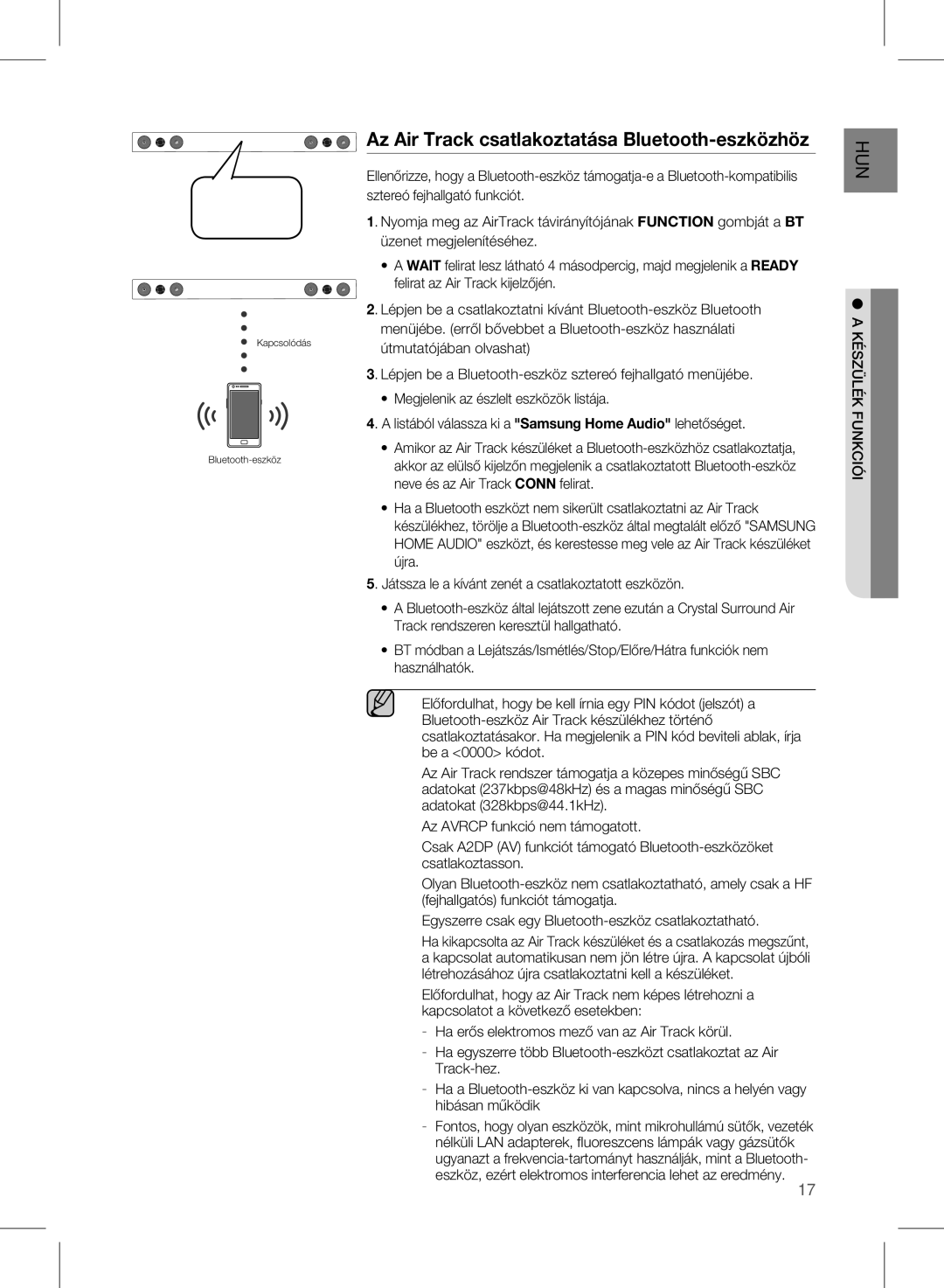 Samsung HW-E450/XE, HW-E450/EN manual Az Air Track csatlakoztatása Bluetooth-eszközhöz 