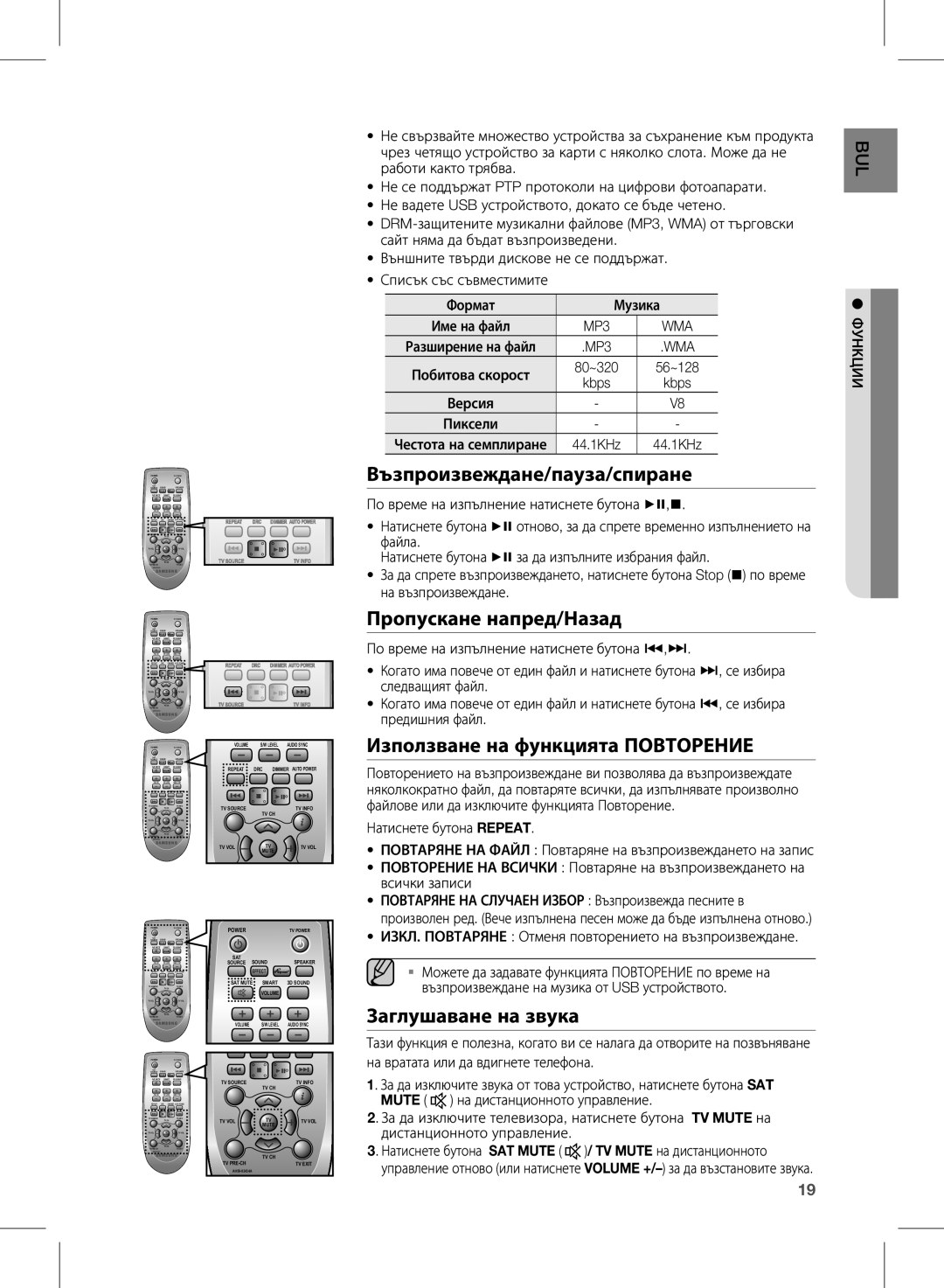 Samsung HW-E450/EN manual Възпроизвеждане/пауза/спиране, Пропускане напред/Назад, Използване на функцията Повторение 