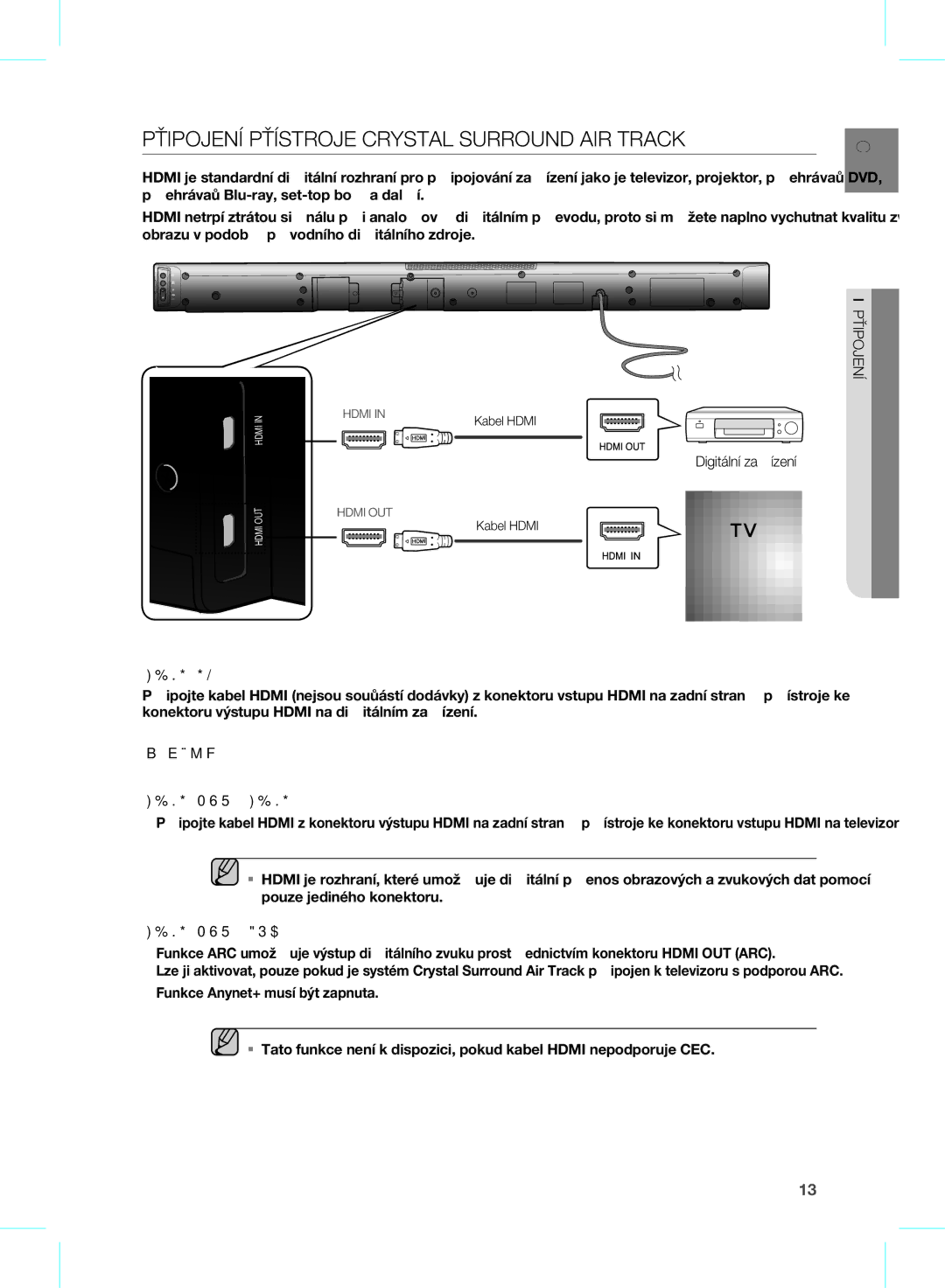 Samsung HW-E450/EN manual PřiPOJenÍ PřÍSTROJe cRYSTAl SURROUnD AiR TRAcK, Hdmi 