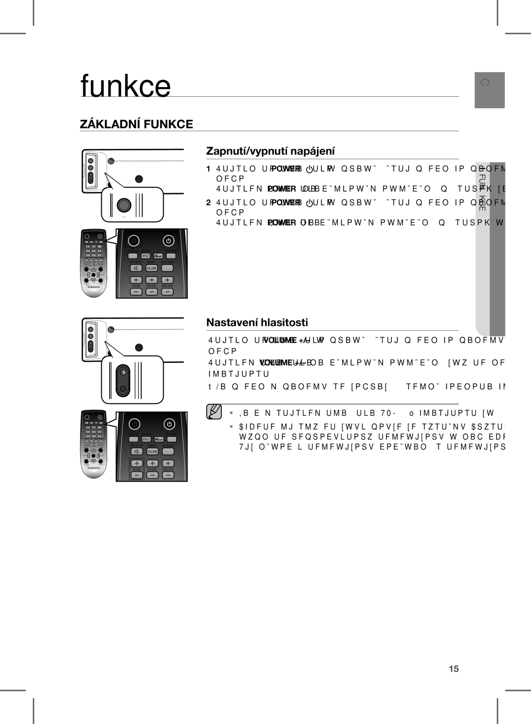 Samsung HW-E450/EN manual Funkce, Zapnutí/vypnutí napájení, Nastavení hlasitosti 