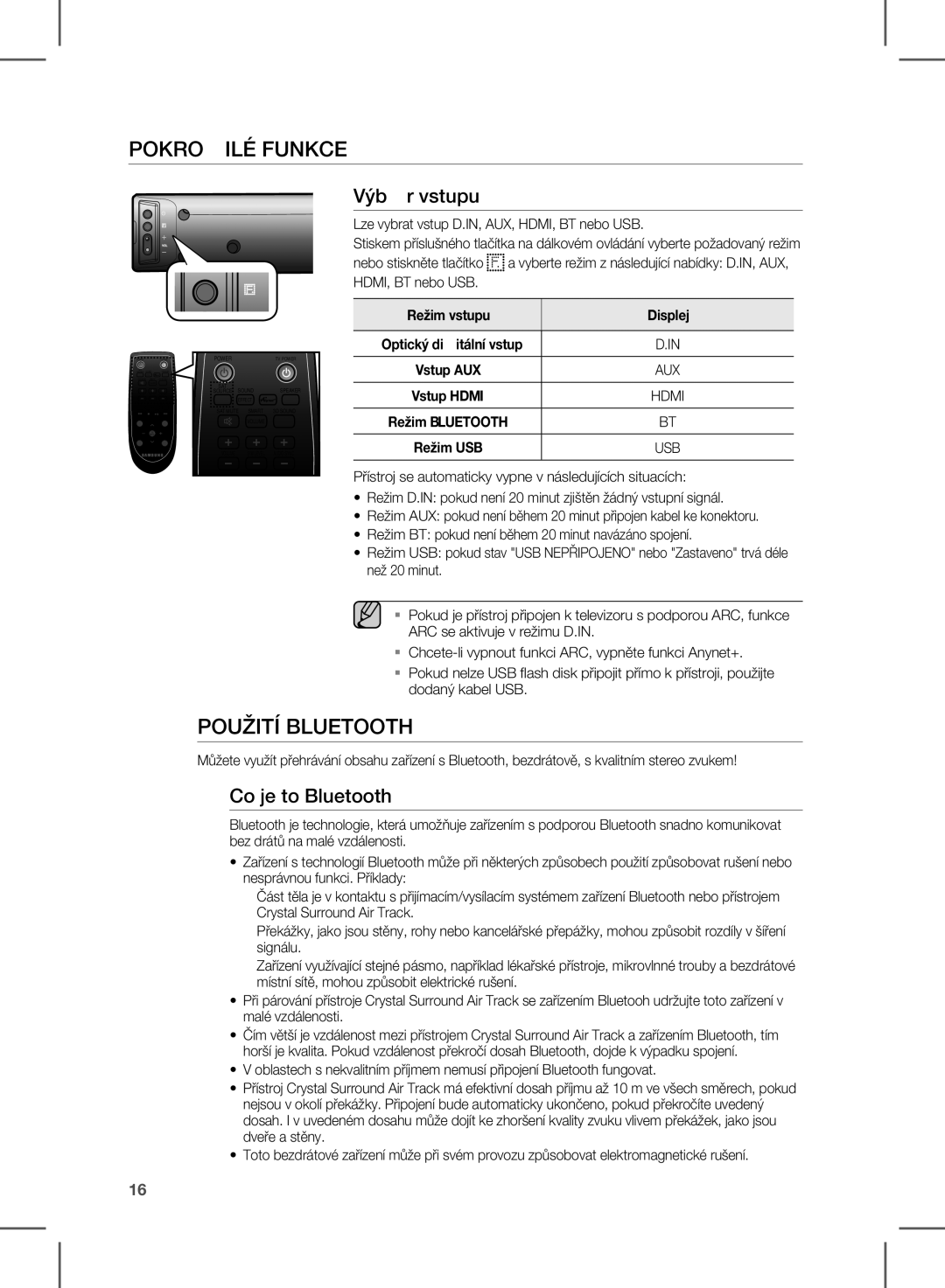 Samsung HW-E450/EN manual Výběr vstupu, Co je to Bluetooth? 