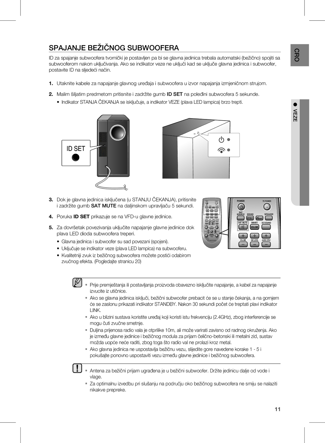 Samsung HW-E450/EN manual Spajanje BeŽičnog SuBWooFera, Veze 