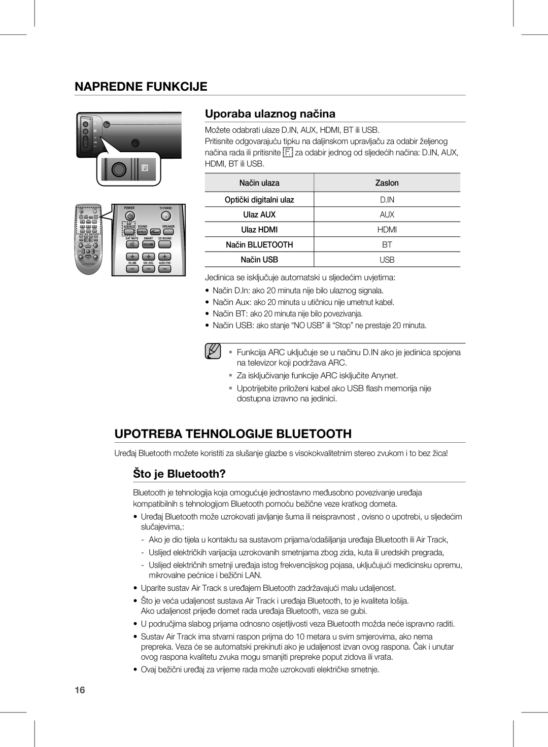 Samsung HW-E450/EN manual Uporaba ulaznog načina, Što je Bluetooth? 