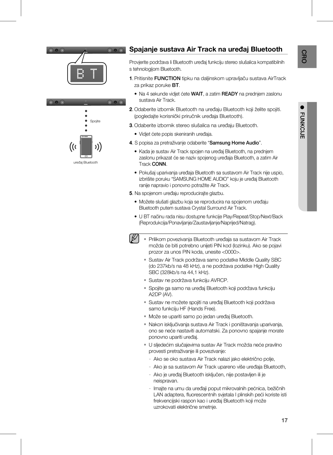 Samsung HW-E450/EN manual Spajanje sustava Air Track na uređaj Bluetooth 