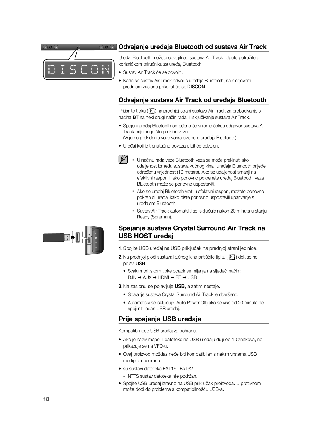 Samsung HW-E450/EN Odvajanje uređaja Bluetooth od sustava Air Track, Odvajanje sustava Air Track od uređaja Bluetooth 