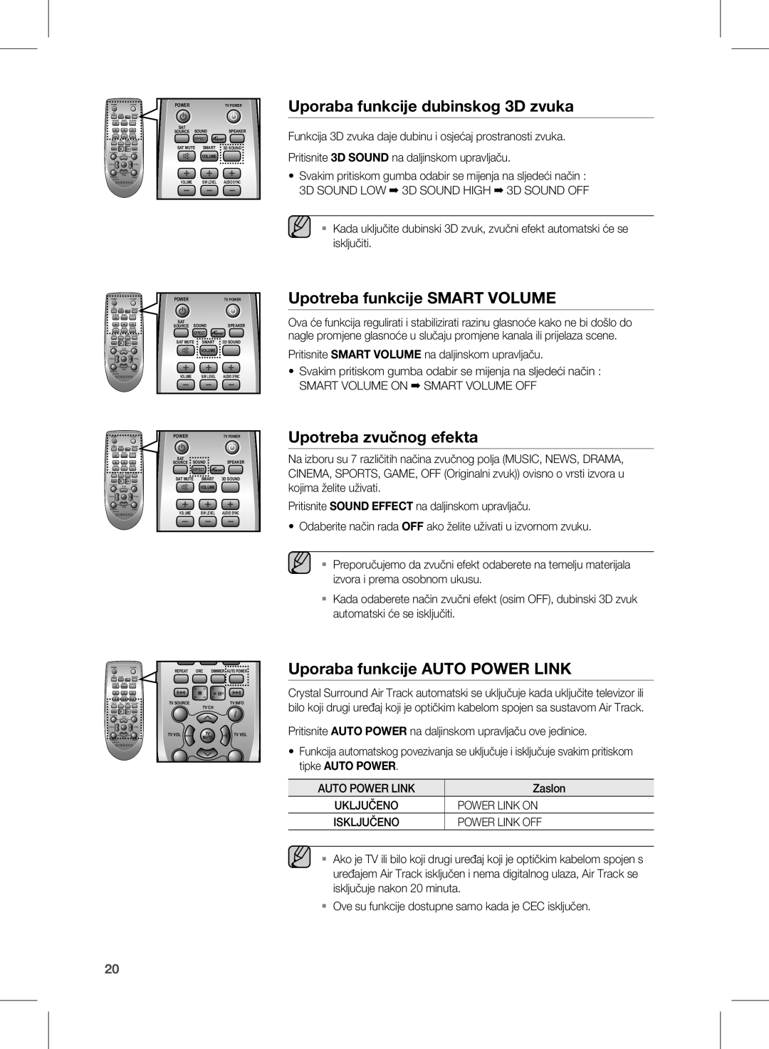 Samsung HW-E450/EN manual Uporaba funkcije dubinskog 3D zvuka, Upotreba funkcije Smart Volume, Upotreba zvučnog efekta 