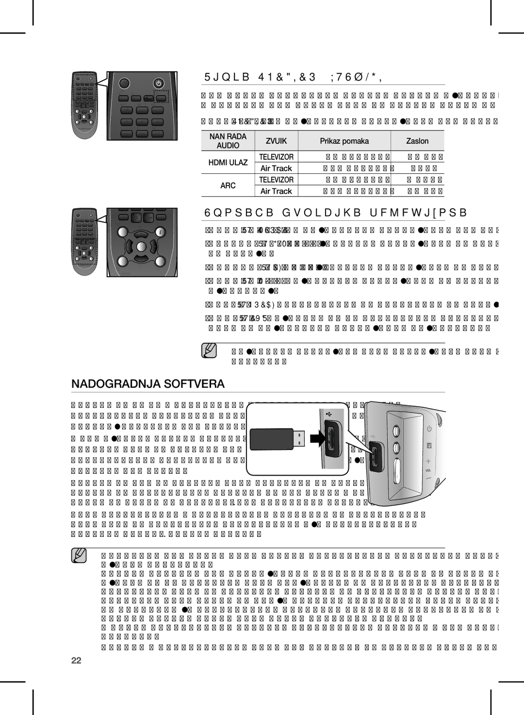 Samsung HW-E450/EN manual Nadogradnja Softvera, Tipka Speaker Zvučnik, Uporaba funkcija televizora, Prikaz pomaka Zaslon 