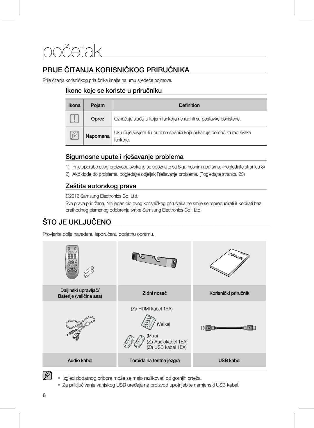 Samsung HW-E450/EN manual Početak, Prije ČiTanja KoriSniČKog priruČniKa, ŠTo je uKljuČeno 