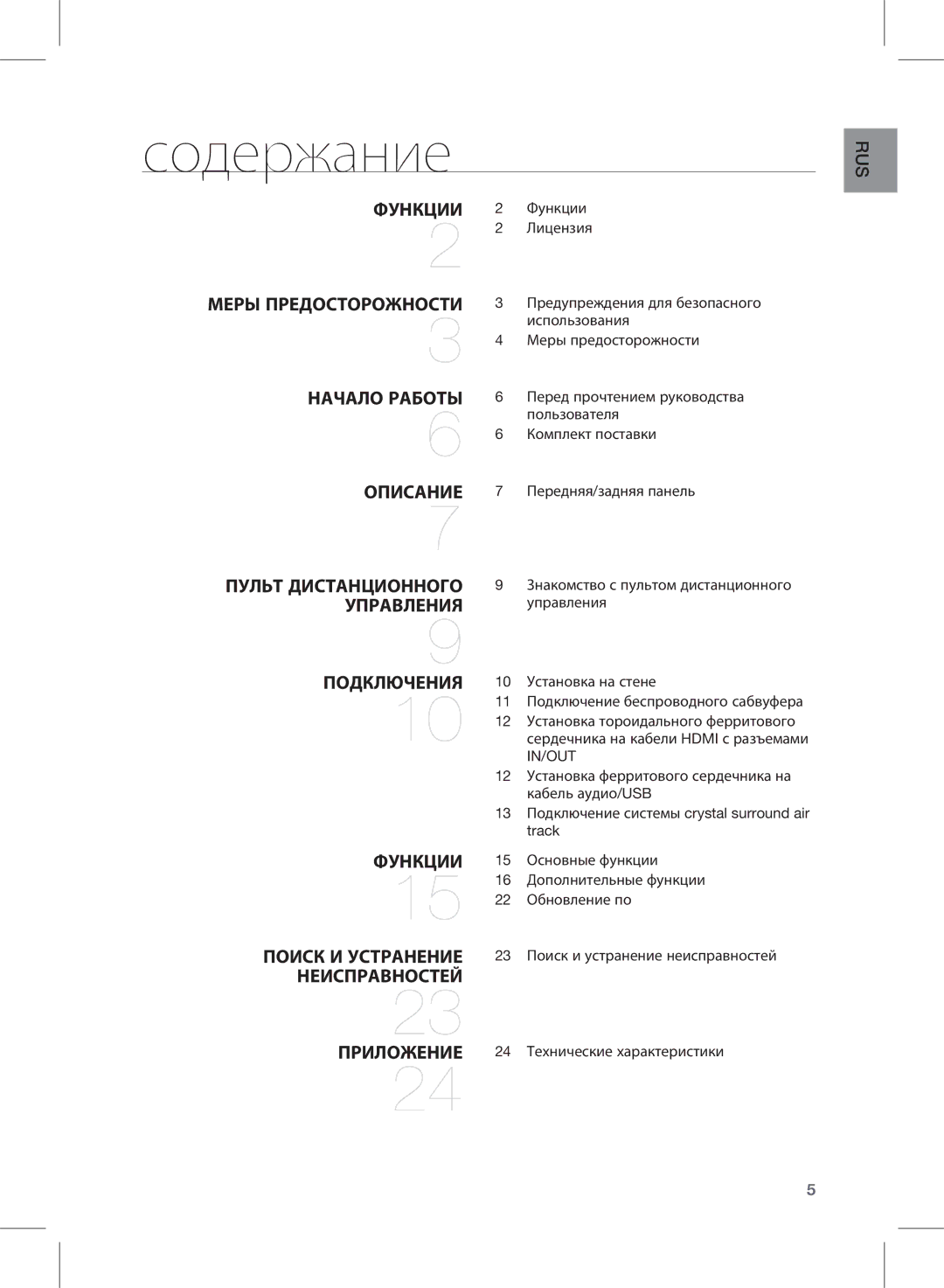 Samsung HW-E450/RU manual Содержание, Функции 2 Функции 2 2 Лицензия, In/Out 