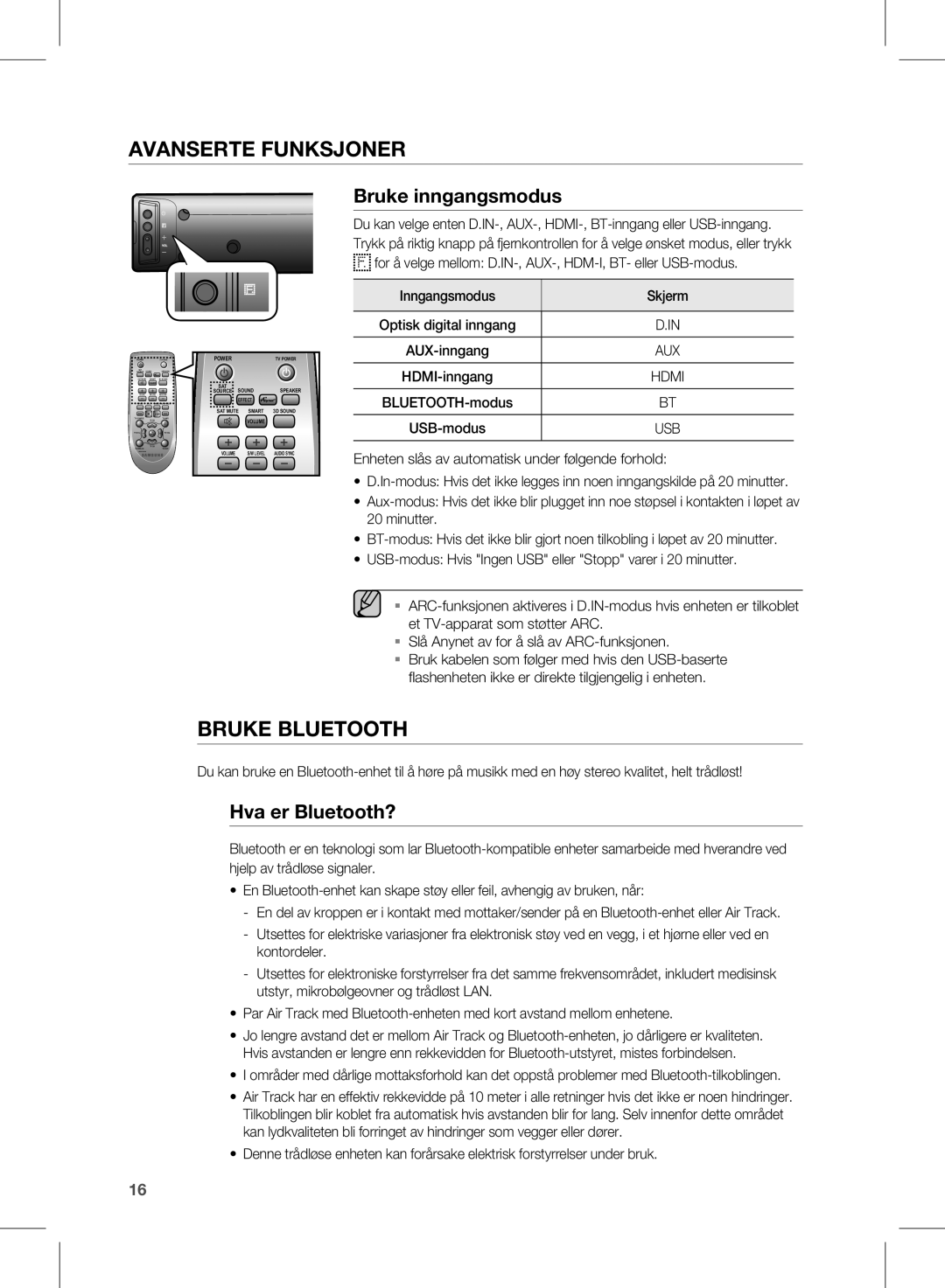 Samsung HW-E450/XE manual Bruke inngangsmodus, Hva er Bluetooth? 