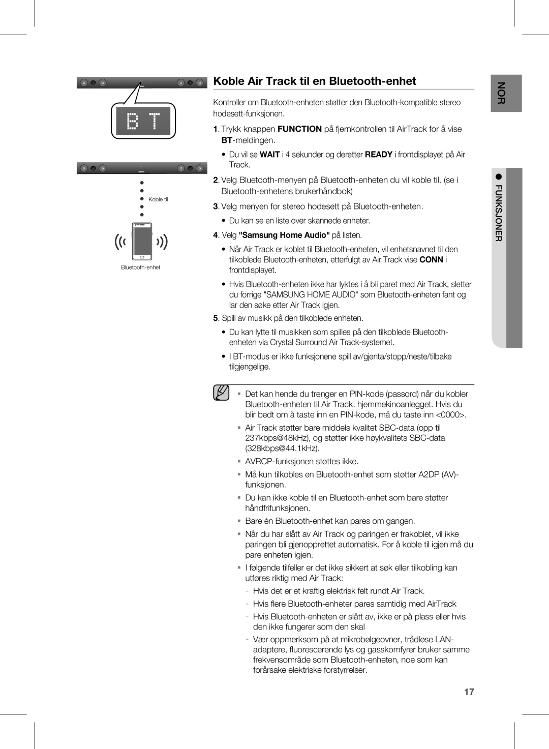 Samsung HW-E450/XE manual Koble Air Track til en Bluetooth-enhet 