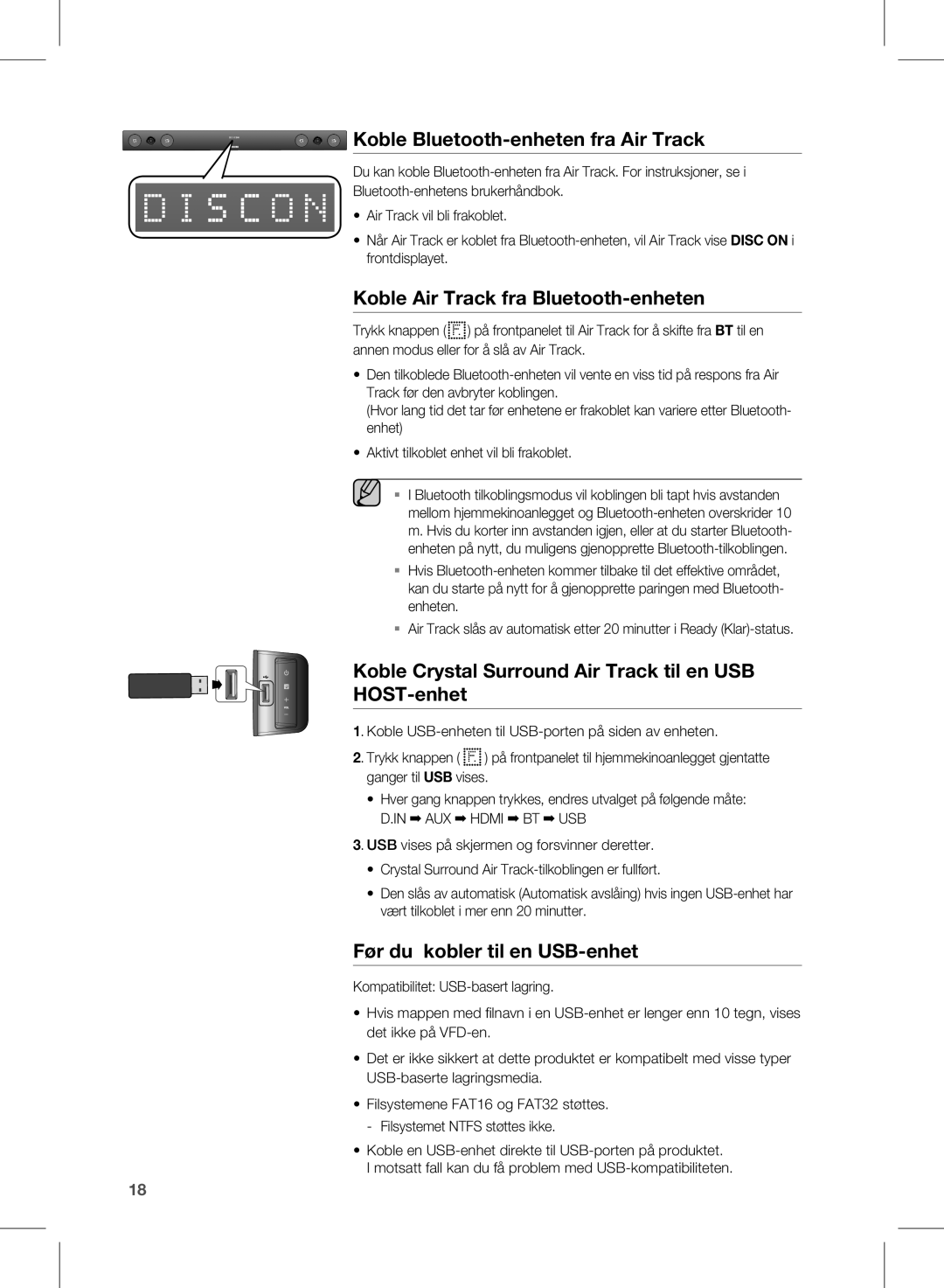 Samsung HW-E450/XE manual Koble Bluetooth-enheten fra Air Track, Koble Air Track fra Bluetooth-enheten 