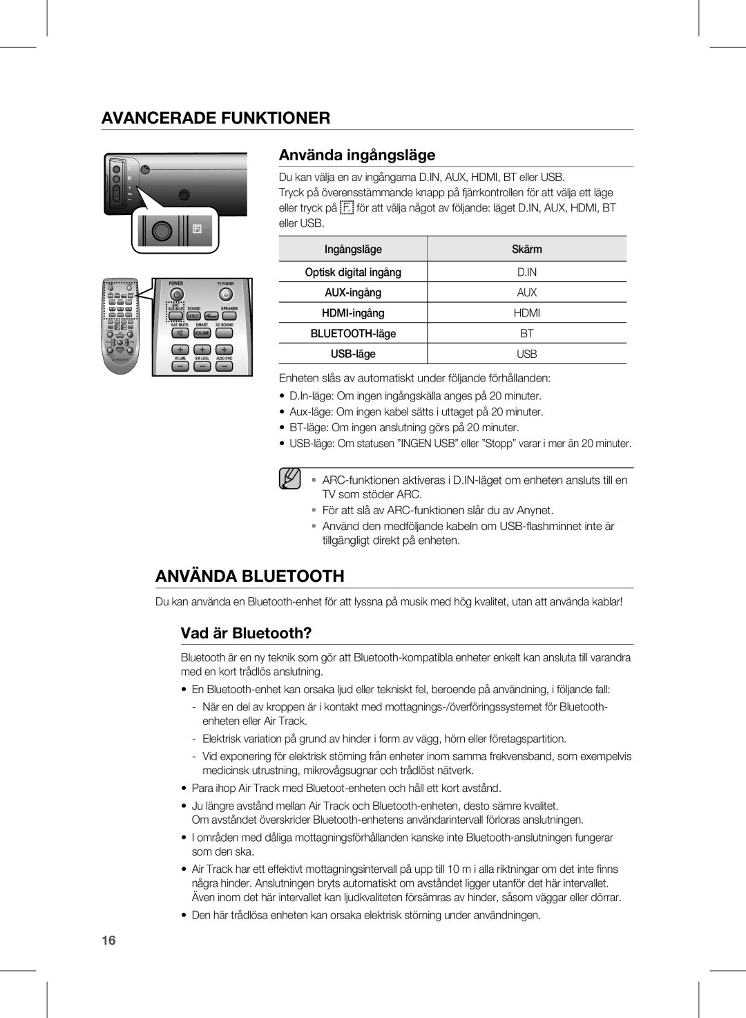 Samsung HW-E450/XE manual Använda ingångsläge, Vad är Bluetooth? 