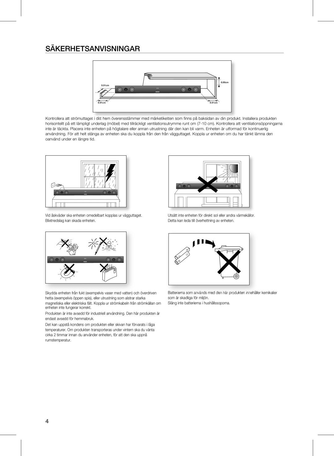 Samsung HW-E450/XE manual SäKerHeTsanVisningar 