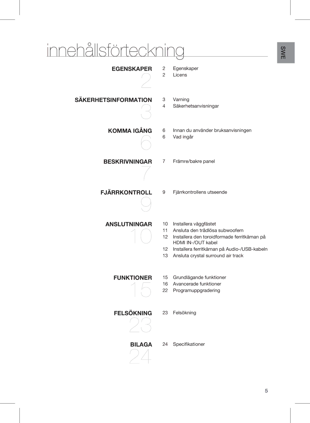 Samsung HW-E450/XE manual Innehållsförteckning 