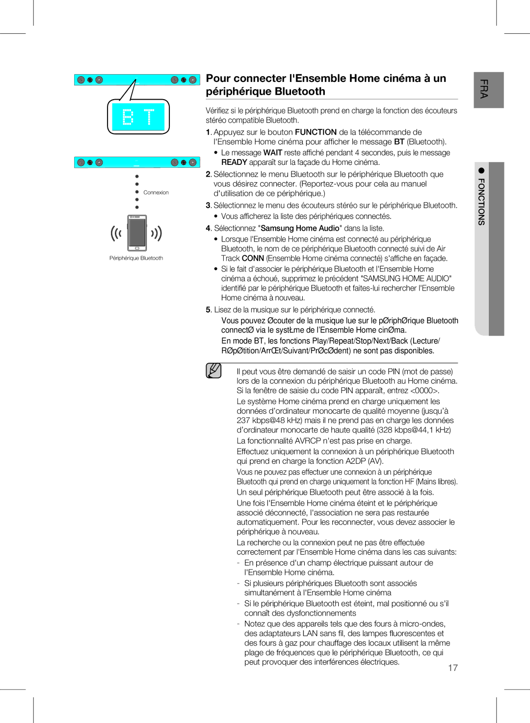 Samsung HW-E450/ZF manual Connexion Périphérique Bluetooth 