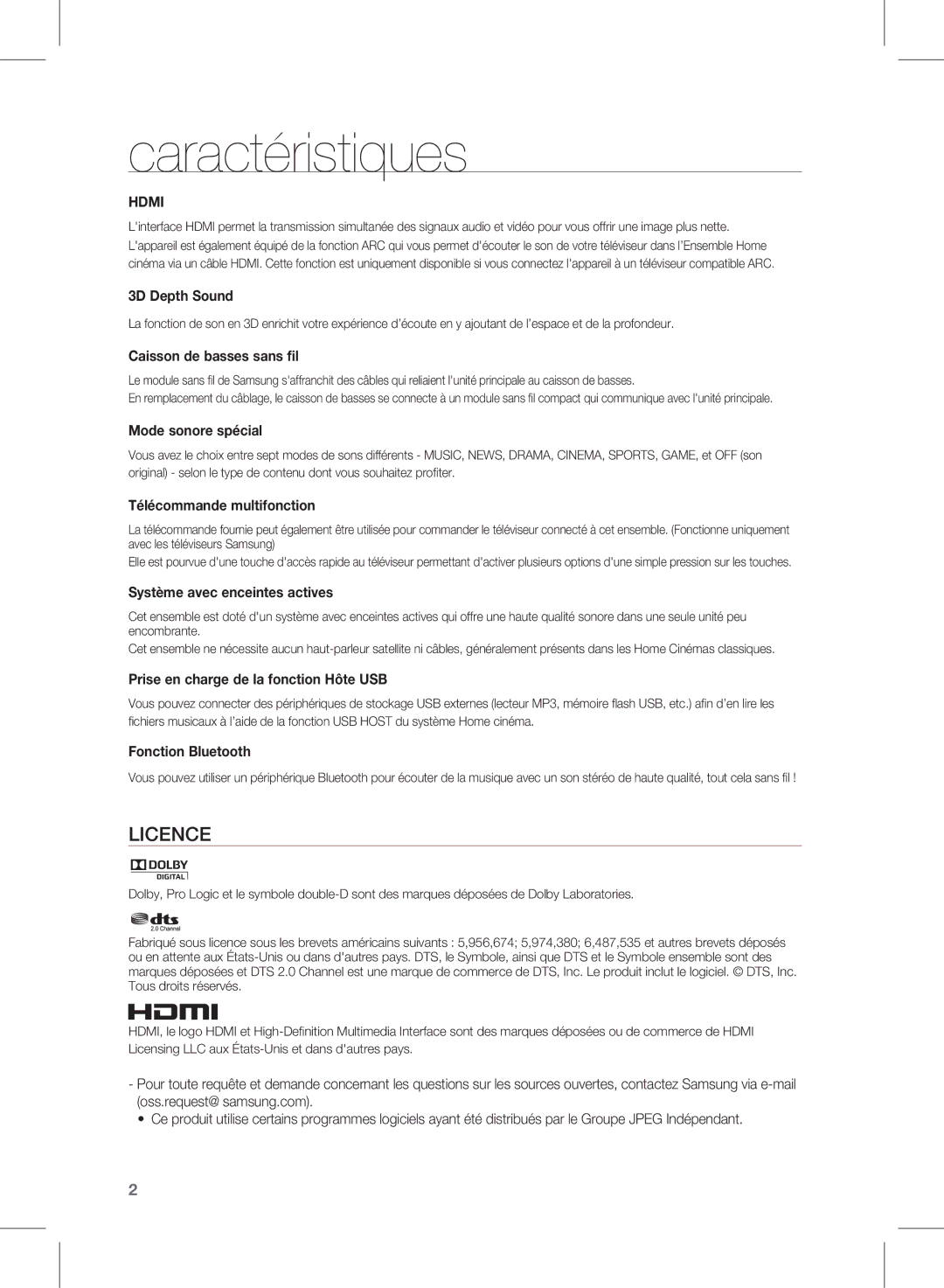 Samsung HW-E450/ZF manual Caractéristiques, Hdmi 