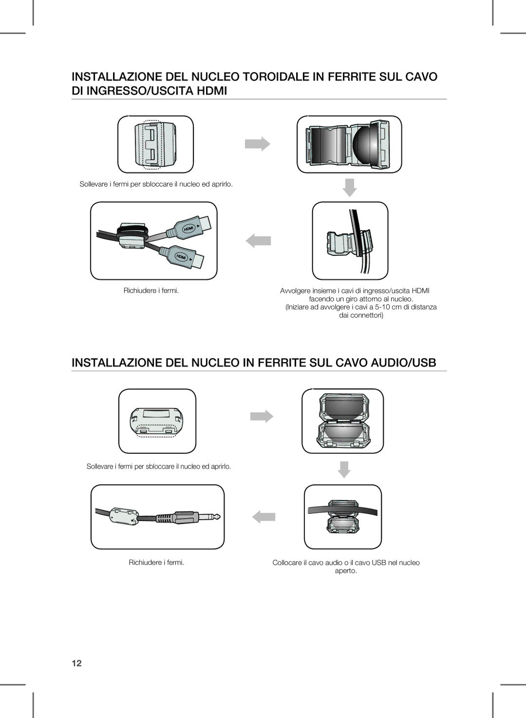 Samsung HW-E450/ZF manual InsTallazione Del nucleo in FerriTe sul caVo auDio/usB 