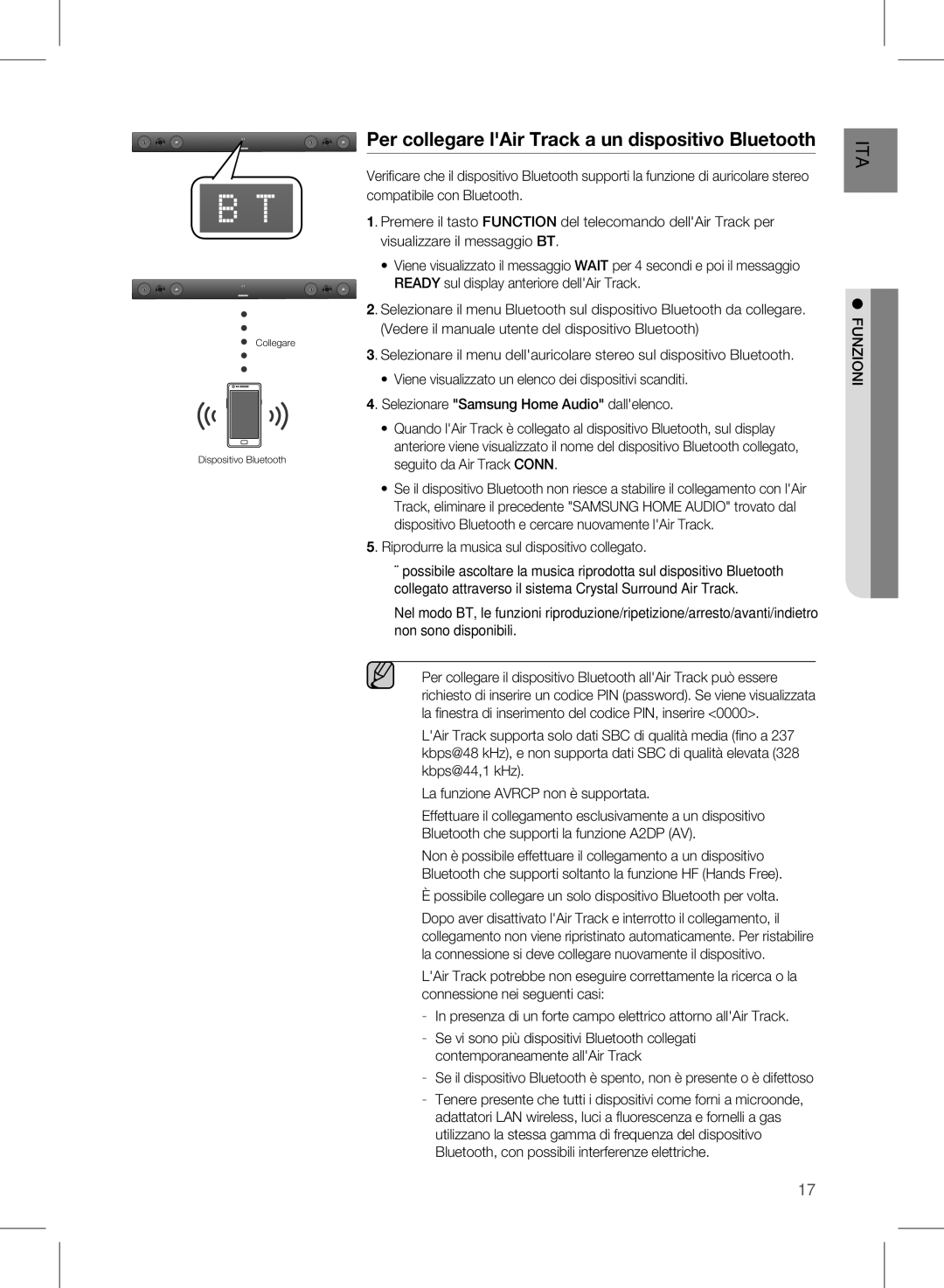 Samsung HW-E450/ZF Per collegare lAir Track a un dispositivo Bluetooth, Riprodurre la musica sul dispositivo collegato 