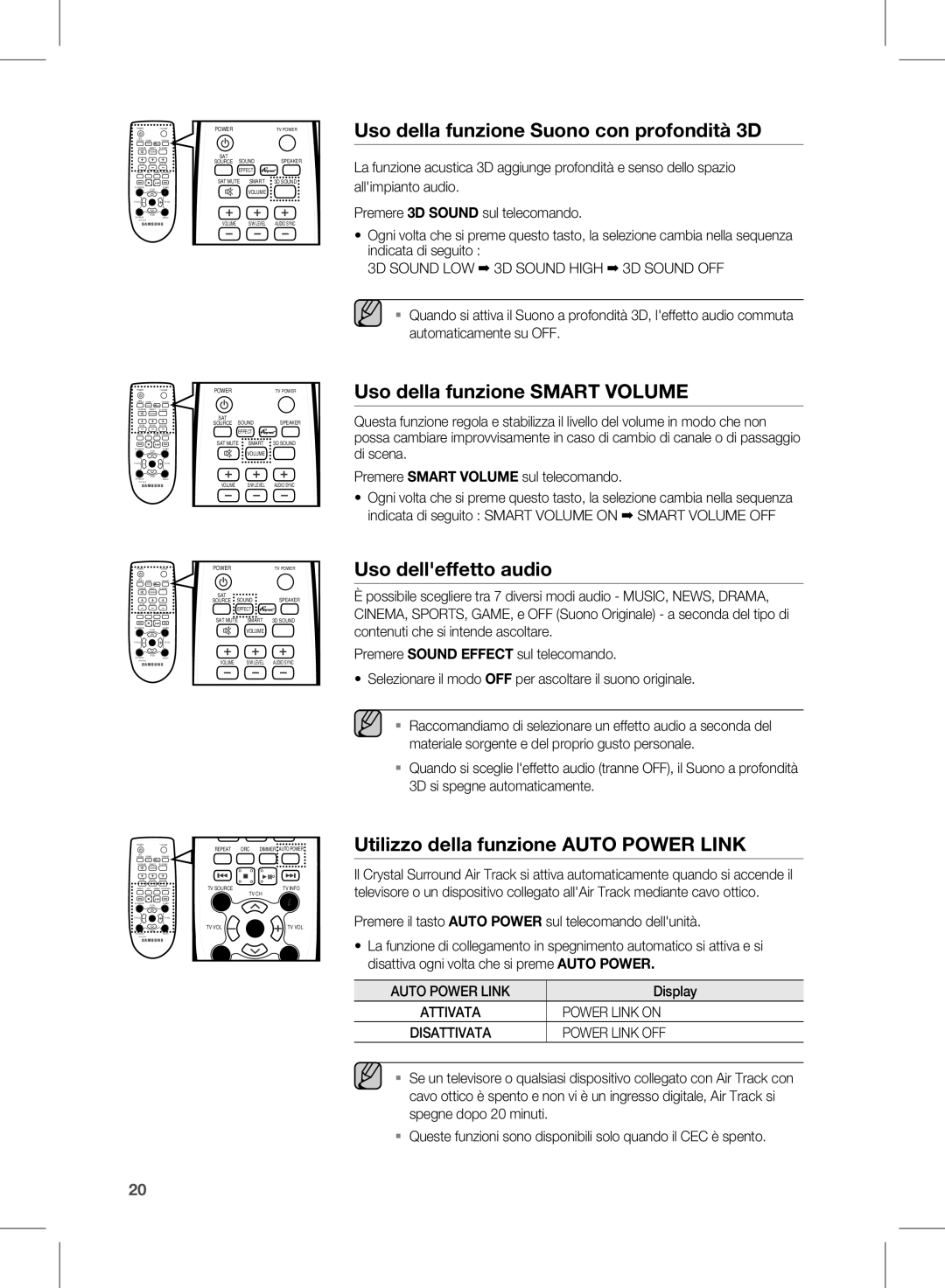 Samsung HW-E450/ZF Uso della funzione Suono con profondità 3D, Uso della funzione Smart Volume, Uso delleffetto audio 