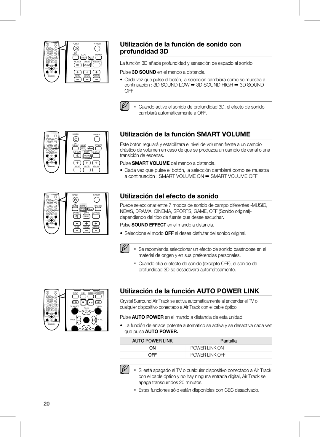 Samsung HW-E450/ZF manual Utilización de la función de sonido con profundidad 3D, Utilización de la función Smart Volume 