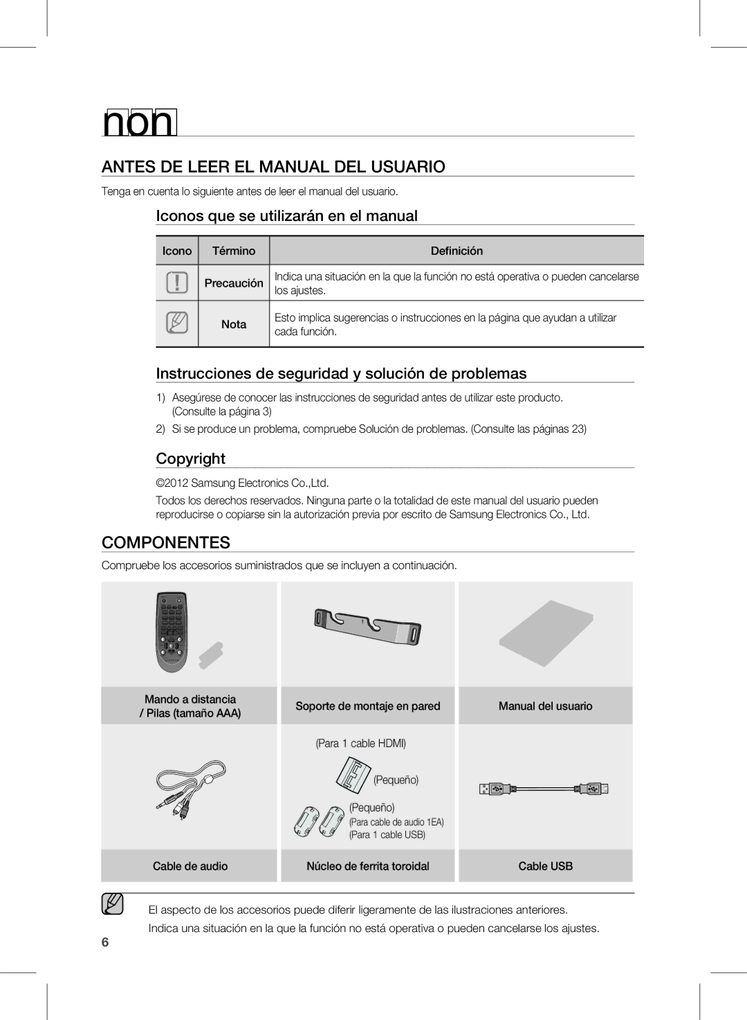 Samsung HW-E450/ZF manual Introducción, Antes de leer el ManUal del UsUariO, COMPOnentes 