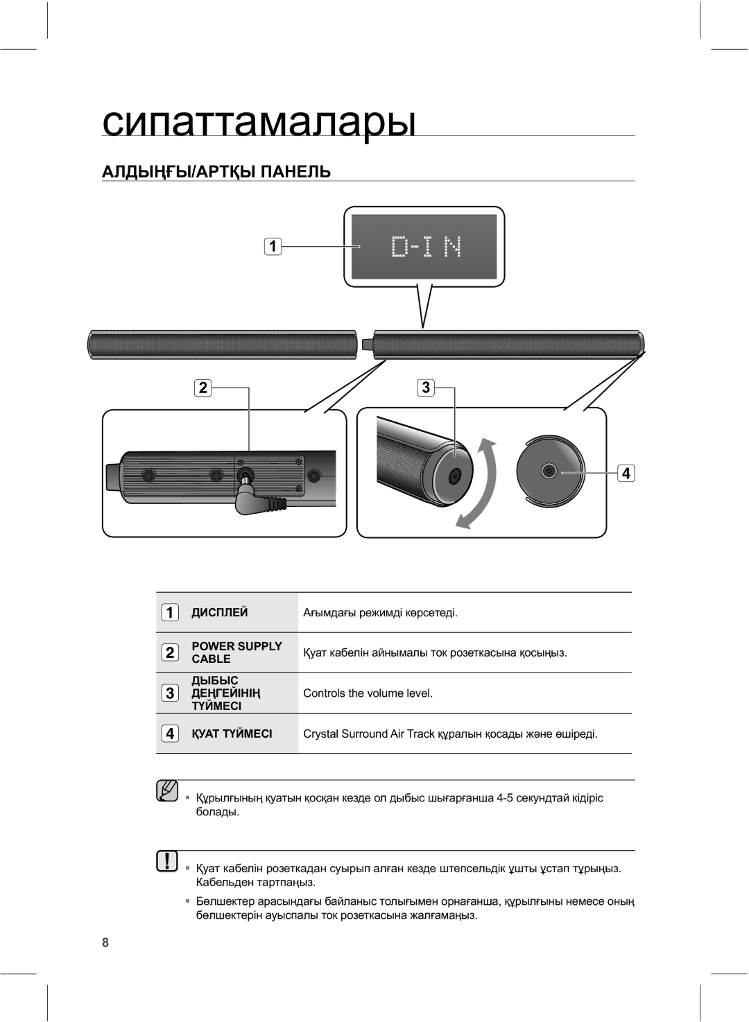 Samsung HW-E551/RU manual Ɫɢɩɚɬɬɚɦɚɥɚɪɵ, ȺɅȾɕԘԐɕȺɊɌԔɕɉȺɇȿɅɖ, ȾɕȻɕɋ, ȾȿԘȽȿɃȱɇȱԘ &RQWUROVWKHYROXPHOHYHO, ɌԚɃɆȿɋȱ 