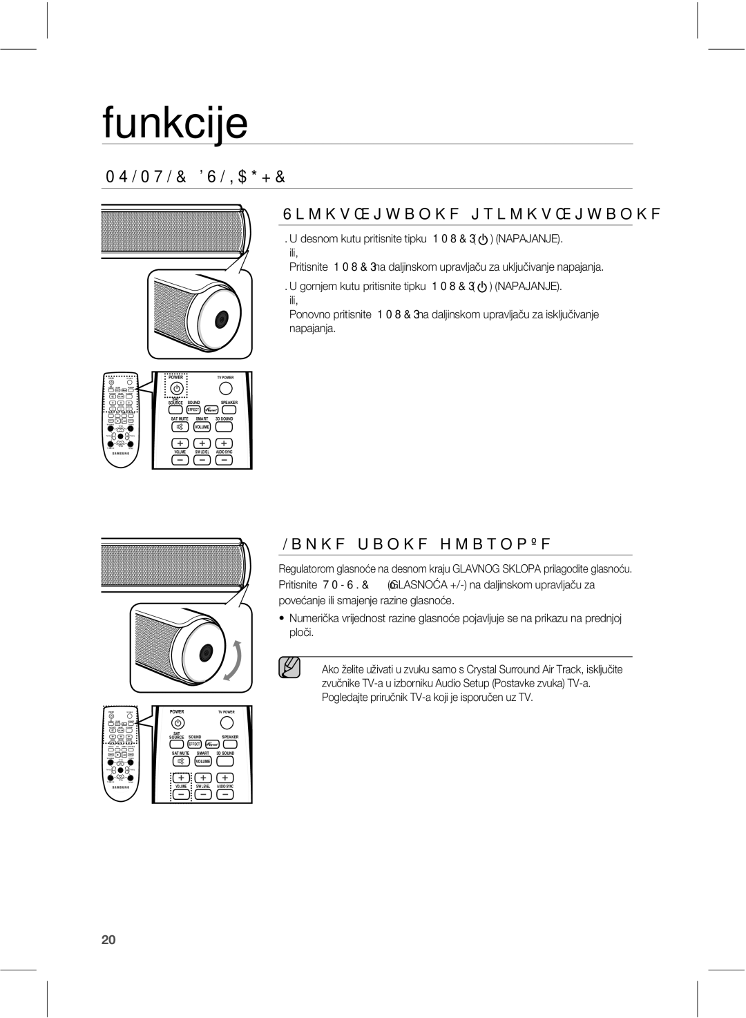 Samsung HW-E551/EN manual Funkcije, 6LMKVêJWBOKFJTLMKVêJWBOKF, BNKFÝUBOKFHMBTOPëF, Obqbkbokb 