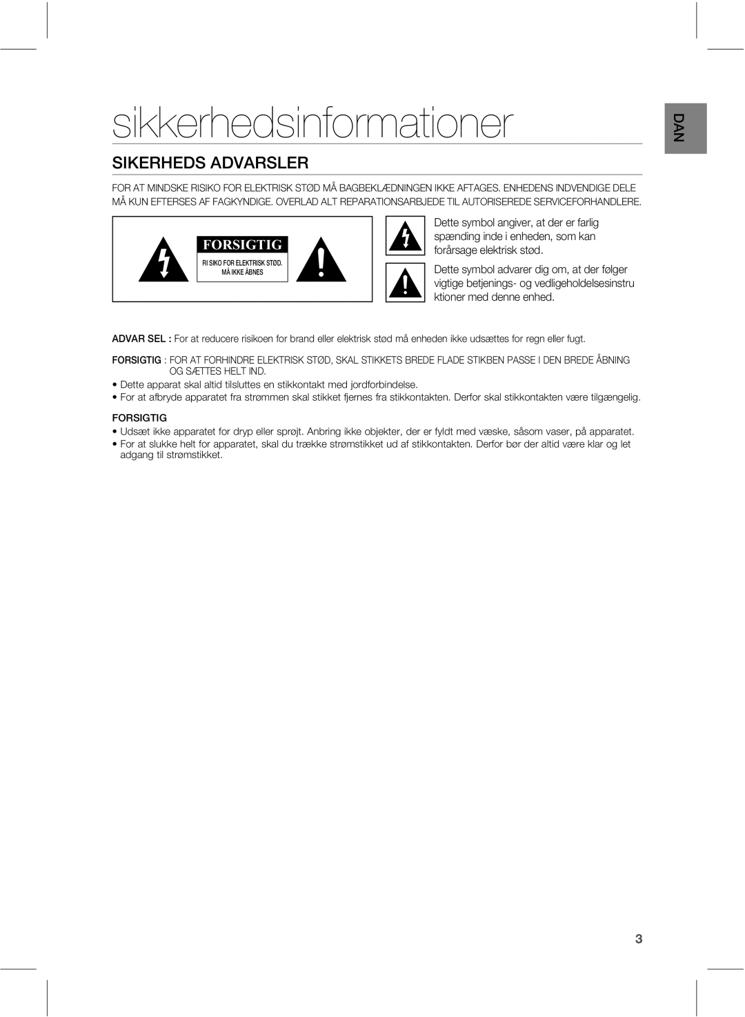 Samsung HW-E551/XE manual Sikkerhedsinformationer, 4%734-&3, GpsìstbhfFmflusjtlTu“E, LujpofsNfeEfoofFoife 