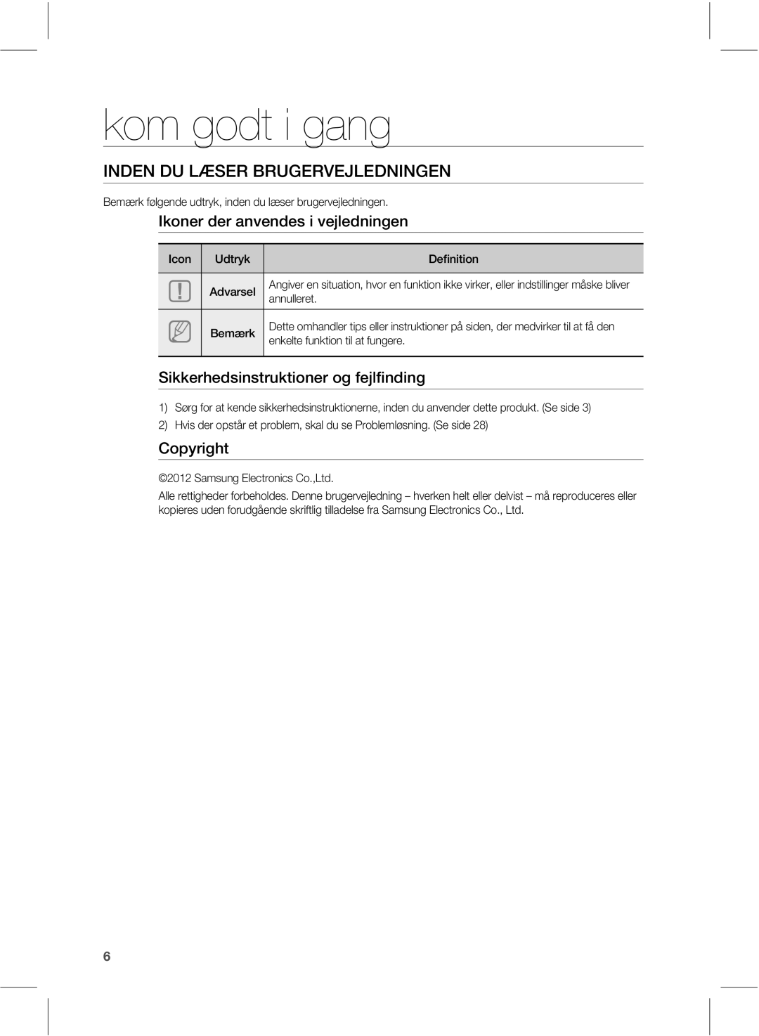 Samsung HW-E551/XE manual Kom godt i gang, %6-Š4&3#36&37&+-&% 