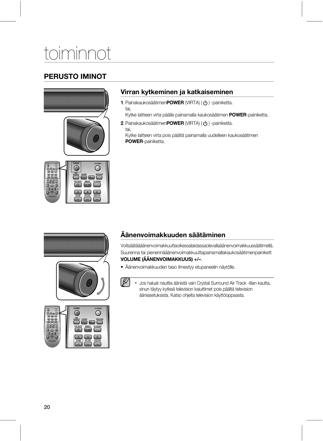 Samsung HW-E551/XE manual Toiminnot, 7JSSBOLZULFNJOFOKBLBULBJTFNJOFO, ­ÊofowpjnbllvvefoTêêuênjofo 