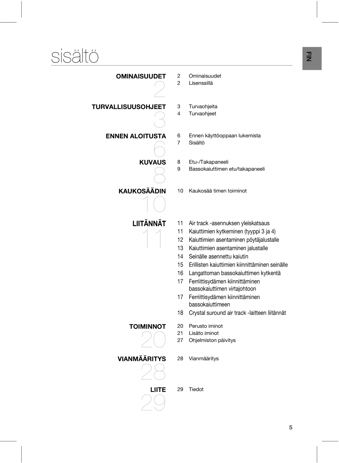 Samsung HW-E551/XE manual Sisältö,  -Jtfottjmmê,  5JFEPU 