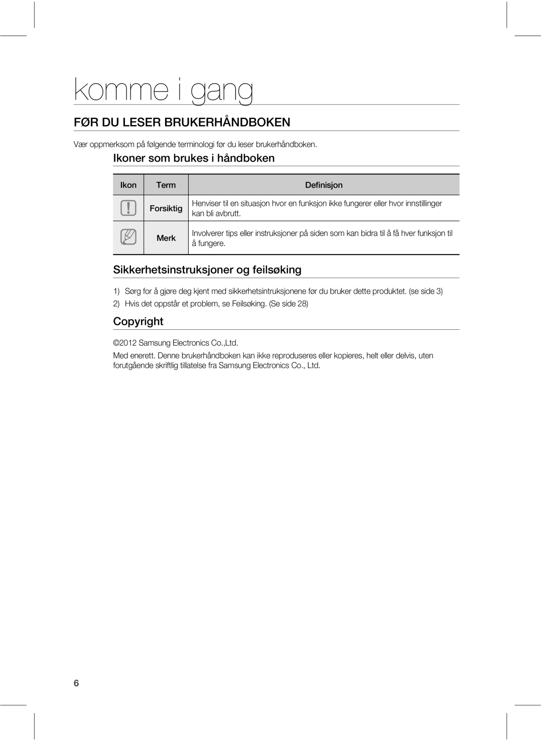 Samsung HW-E551/XE manual Komme i gang, 3%6-&4&3#36,&3¯/%#0 