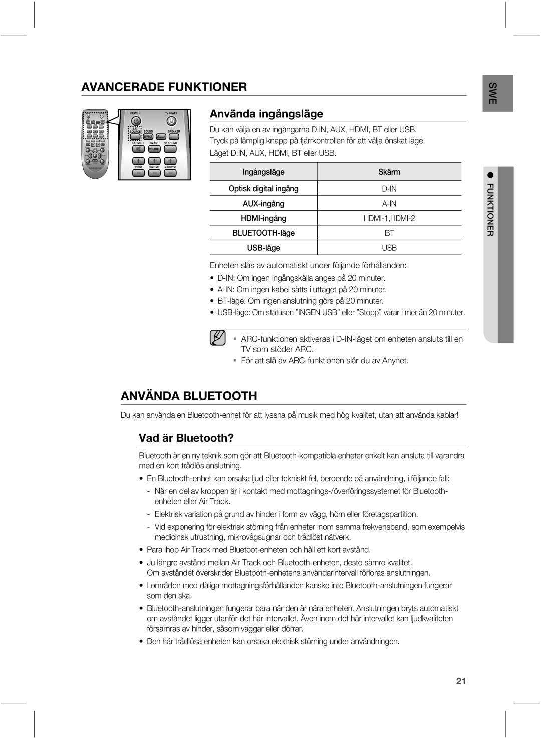 Samsung HW-E551/XE manual 7BEÊS#MVFUPPUI, ÚSBUUTMÌBW3$GVOLUJPOFOTMÌSEVBWOZOFU 