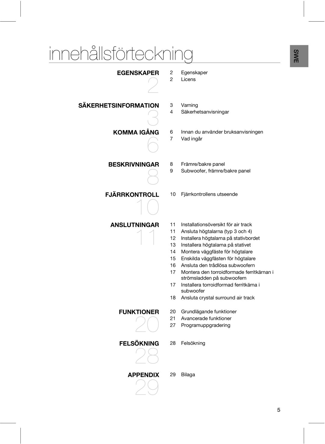 Samsung HW-E551/XE manual Innehållsförteckning 