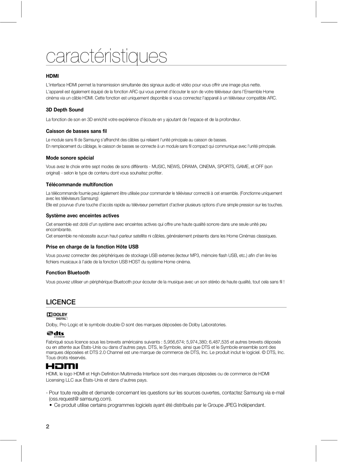 Samsung HW-E551/ZF manual Caractéristiques, %%FQUI4PVOE 