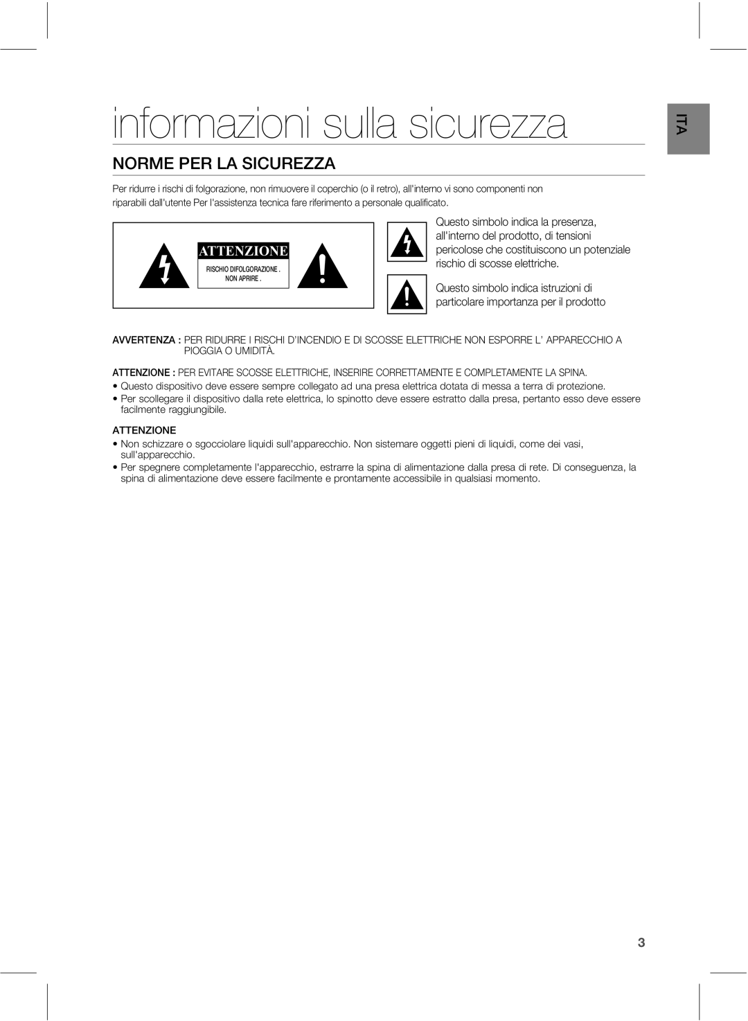 Samsung HW-E551/ZF manual Informazioni sulla sicurezza, 03.&1&3-4*$63, GbdjmnfoufSbhhjvohjcjmf 