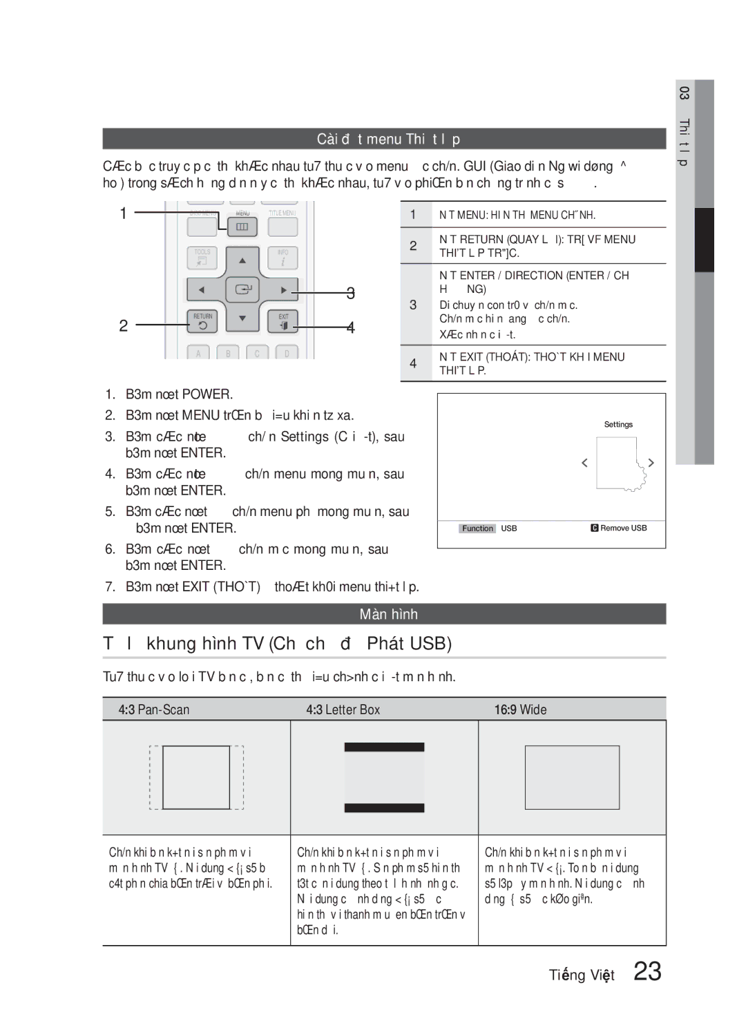 Samsung HW-E6500/XV manual Tỷ lệ khung hình TV Chỉ chế độ Phát USB 