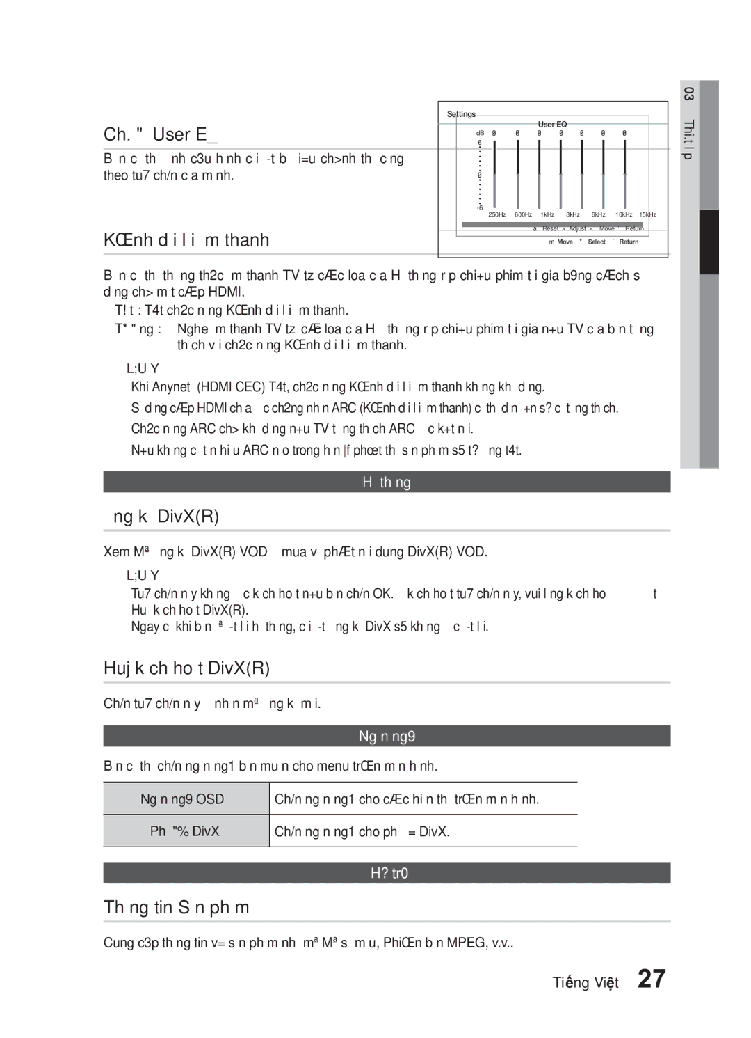 Samsung HW-E6500/XV manual Chế độ User EQ 