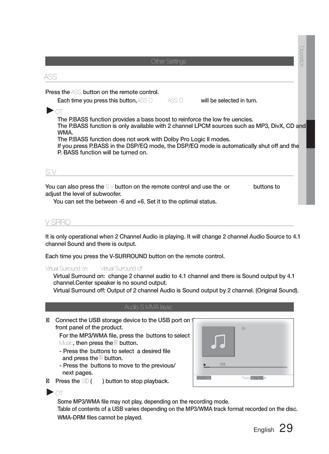 Samsung HW-E6500/XV manual Other Settings, Audio USB MP3/WMA Playback 